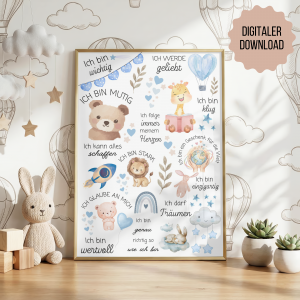 Affirmations Poster f&uuml;r Kinder blau