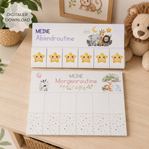 Routineplan Kinder Dschungel Rosa-Lila – Morgenroutine & Abendroutine zum Ausdrucken