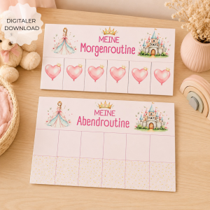 Routineplan Kinder zum Ausdrucken – Prinzessinen Morgenroutine & Abendroutine mit 48 Routinekarten