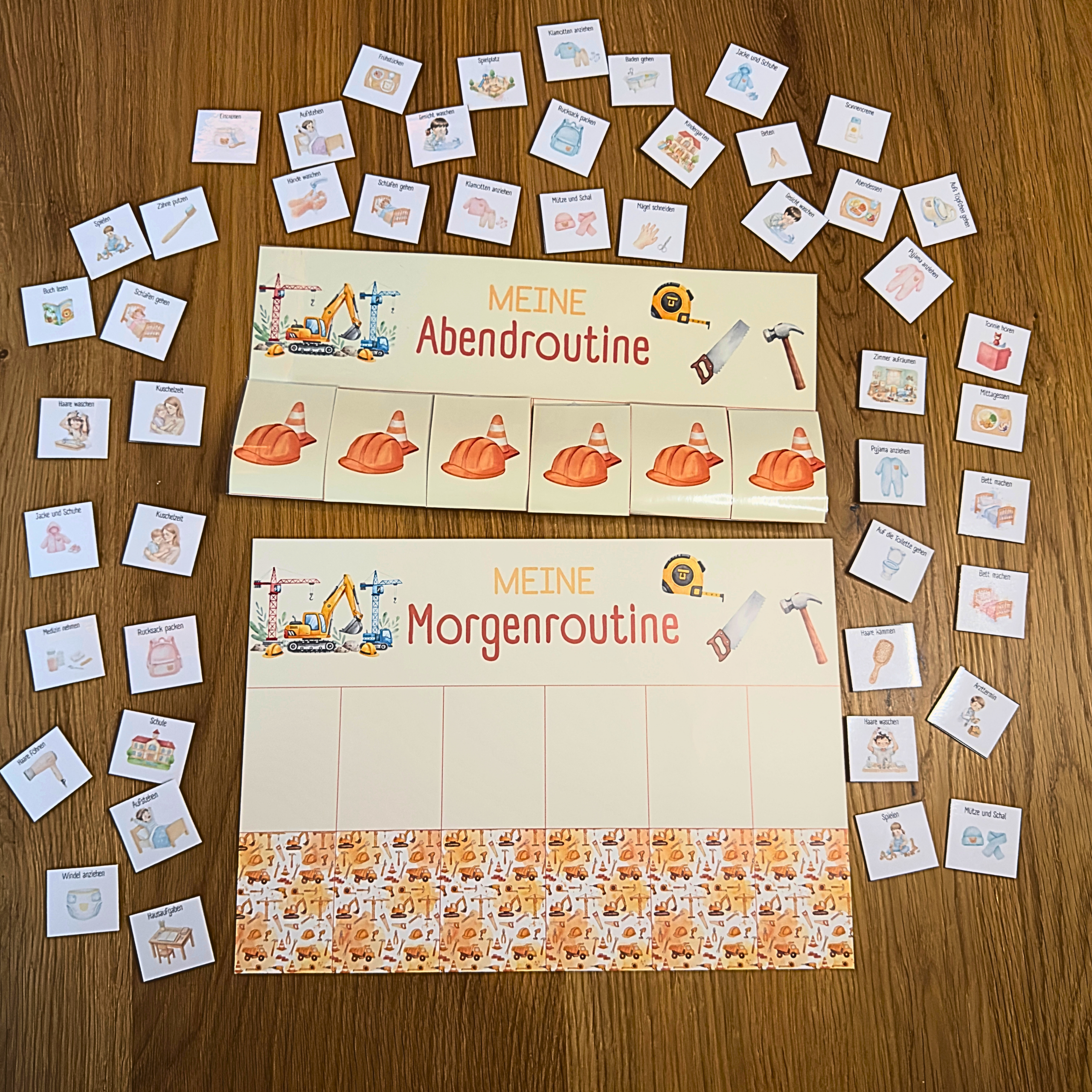Routineplan Kinder Baustelle zum Ausdrucken – Morgenroutine & Abendroutine mit 48 Routinekärtchen – Bild 4