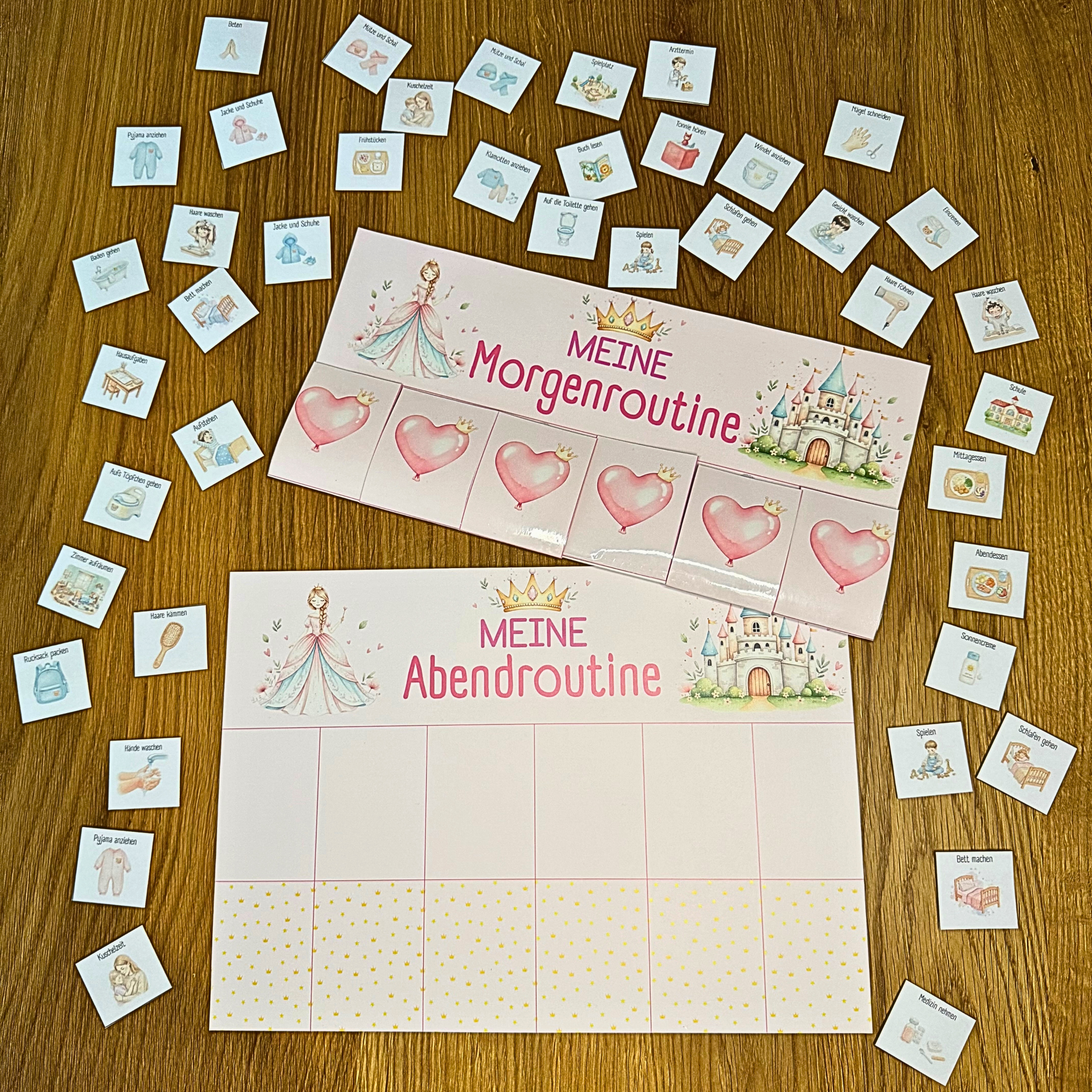 Routineplan Kinder zum Ausdrucken – Prinzessinen Morgenroutine & Abendroutine mit 48 Routinekarten – Bild 4
