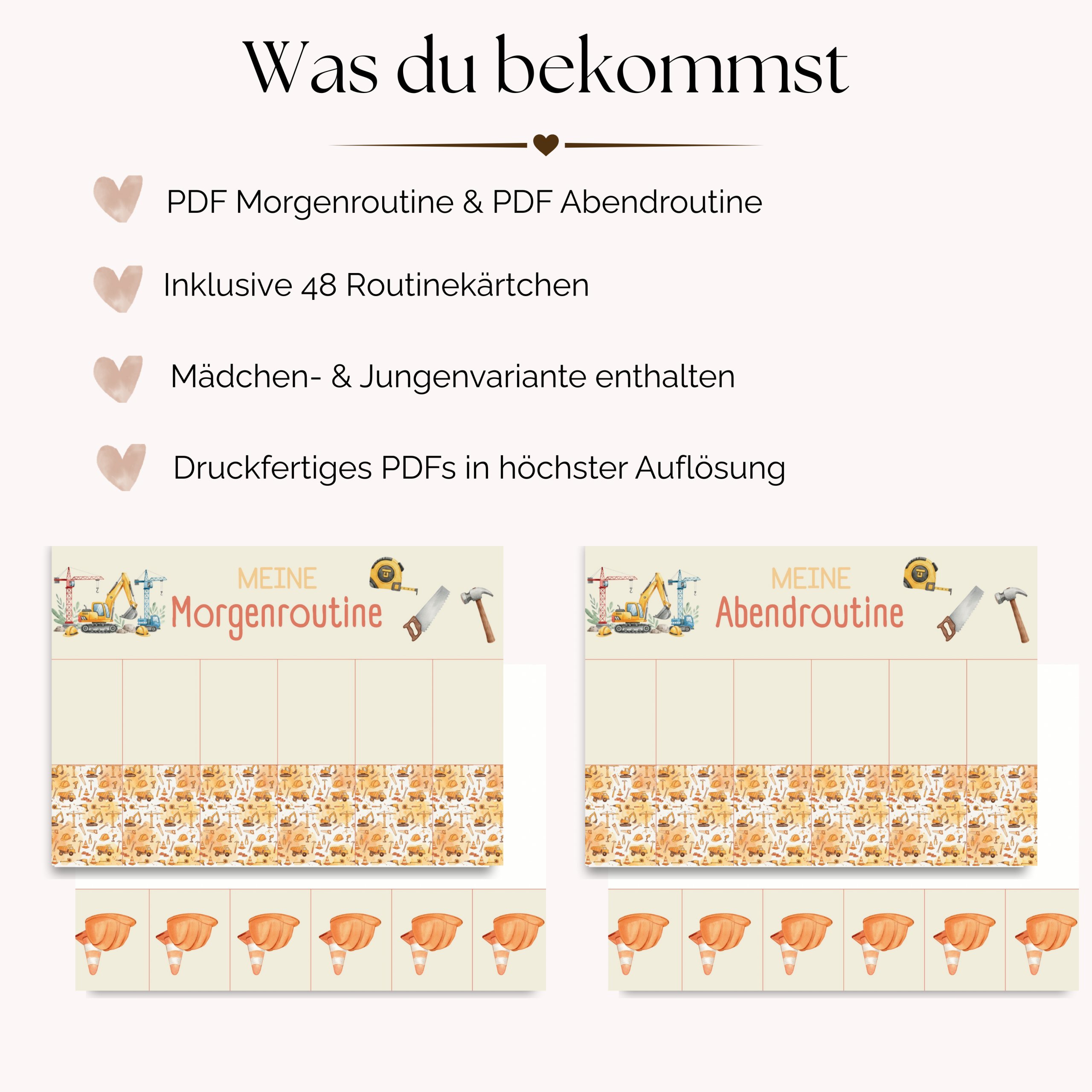 Routineplan Kinder Baustelle zum Ausdrucken – Morgenroutine & Abendroutine mit 48 Routinekärtchen – Bild 3